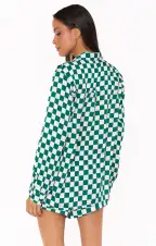 Early Riser PJ Set ~ Green Checker Silky(XS)