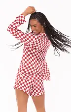 Early Riser PJ Set ~ Red Checker Silky(XS)