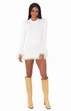 Fran Mini Skirt ~ White Knit with Faux Fur(XS)