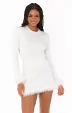 Fran Mini Skirt ~ White Knit with Faux Fur(XS)