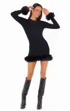 Fran Mini Dress ~ Black Knit with Faux Fur(XS)