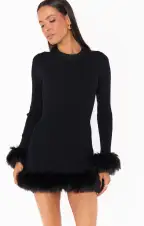 Fran Mini Dress ~ Black Knit with Faux Fur(XS)