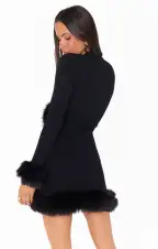 Fran Mini Dress ~ Black Knit with Faux Fur(XS)