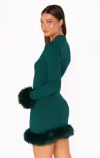 Fran Mini Dress ~ Emerald Knit with Faux Fur(XS)