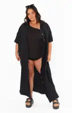 Buoy Button Down Dress ~ Black(XS)