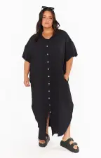 Buoy Button Down Dress ~ Black(XS)
