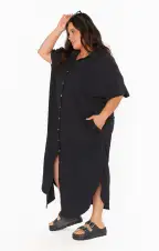 Buoy Button Down Dress ~ Black(XS)