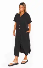 Buoy Button Down Dress ~ Black(XS)