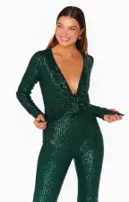 Martina Wrap Jumpsuit ~ Emerald Sequins(XXS)