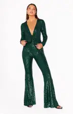 Martina Wrap Jumpsuit ~ Emerald Sequins(XXS)