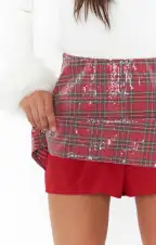 All Night Skort ~ Red Plaid Sequins(XS)
