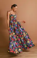 Juliet Maxi Dress ~ Charm Peony Black Taffeta(XS)
