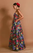 Juliet Maxi Dress ~ Charm Peony Black Taffeta(XS)
