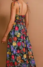 Juliet Maxi Dress ~ Charm Peony Black Taffeta(XS)