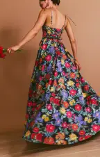 Juliet Maxi Dress ~ Charm Peony Black Taffeta(XS)
