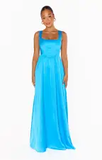Nina Maxi Dress ~ Azure Blue Luxe Satin(XS)