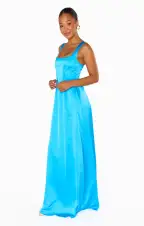 Nina Maxi Dress ~ Azure Blue Luxe Satin(XS)
