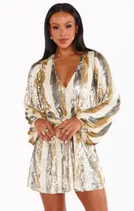 Wear Me Out Dress ~ Champagne Beaded Sequins(XS)