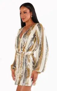 Wear Me Out Dress ~ Champagne Beaded Sequins(XS)