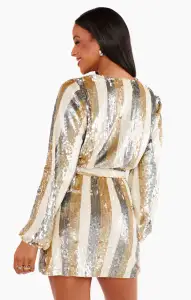 Wear Me Out Dress ~ Champagne Beaded Sequins(XS)