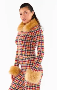 Zermatt Zip Up ~ Valley Houndstooth Faux Fur(XS)