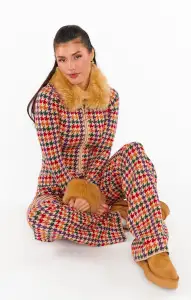 Zermatt Zip Up ~ Valley Houndstooth Faux Fur(XS)