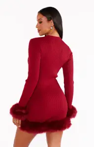 Fran Mini Dress ~ Cranberry Rib with Faux Fur(XS)