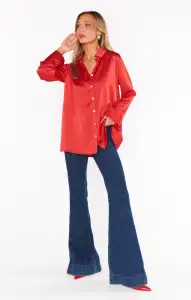 Smith Button Down ~ Red Luxe Satin(XS)