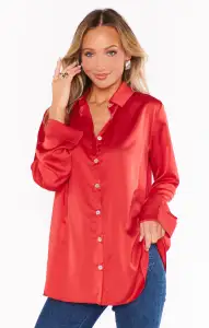 Smith Button Down ~ Red Luxe Satin(XS)