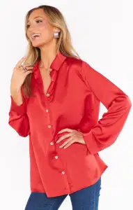 Smith Button Down ~ Red Luxe Satin(XS)
