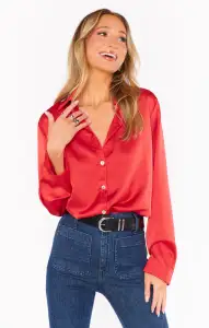 Smith Button Down ~ Red Luxe Satin(XS)