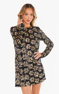 Maddison Mini Dress ~ Flower Pop Gold Sequins(XS)