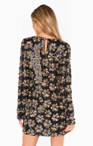 Maddison Mini Dress ~ Flower Pop Gold Sequins(XS)