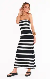 Island Nights Tube Dress ~ Black White Stripe Knit(XS)