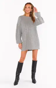 Social Sweater Dress ~ Silver Sequins Knit(XS)