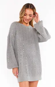 Social Sweater Dress ~ Silver Sequins Knit(XS)