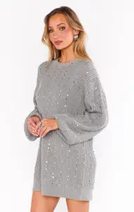 Social Sweater Dress ~ Silver Sequins Knit(XS)