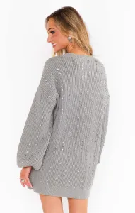 Social Sweater Dress ~ Silver Sequins Knit(XS)