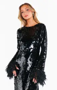 Priscilla Dress ~ Black Sequins with Fringe(XS)