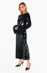 Priscilla Dress ~ Black Sequins with Fringe(XS)