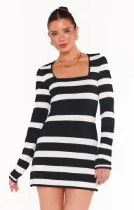 Erika Mini Dress ~ Black White Stripe Knit(XS)