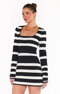 Erika Mini Dress ~ Black White Stripe Knit(XS)