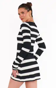 Erika Mini Dress ~ Black White Stripe Knit(XS)