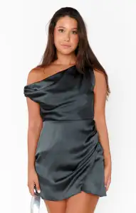 Jodie Mini Dress ~ Gunmetal Hammered Satin(XS)
