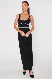 Gina Maxi Dress ~ Black Rhinestone Jacquard(XS)