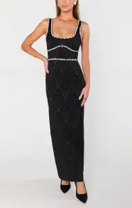 Gina Maxi Dress ~ Black Rhinestone Jacquard(XS)