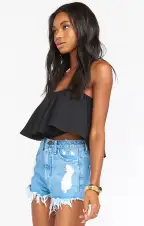 Heidi Ruffle Crop ~ Black(XS)