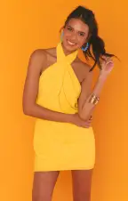 Jasmine Halter Mini Dress ~ Bright Yellow(XS)