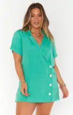 Bicoastal Blazer Romper ~ Seafoam Linen(XS)
