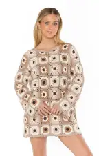 Mamacita Coverup ~ Neutral Flower Crochet(XS)